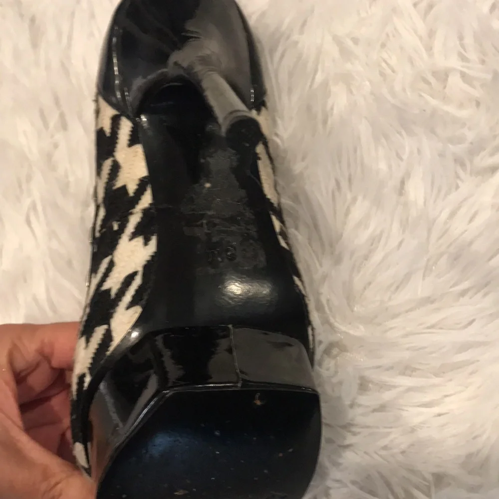 Bebe studded platform houndstooth stilettos